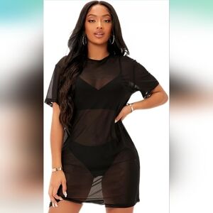 WERTYT Women XS Mini Dress Drop Shoulder Sheer Mesh